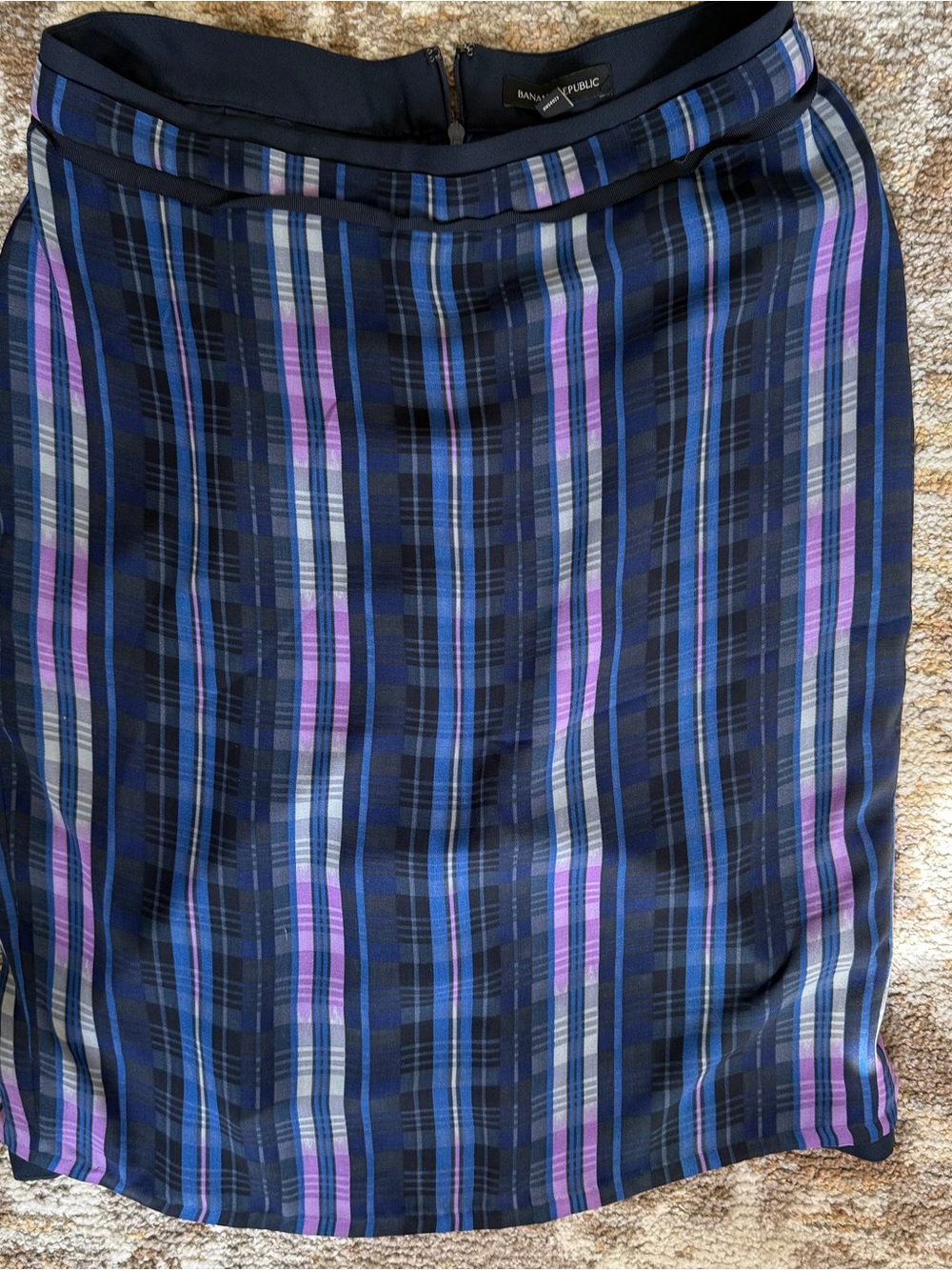 Banana Republic Navy Plaid Pencil Skirt - Blue & Purple